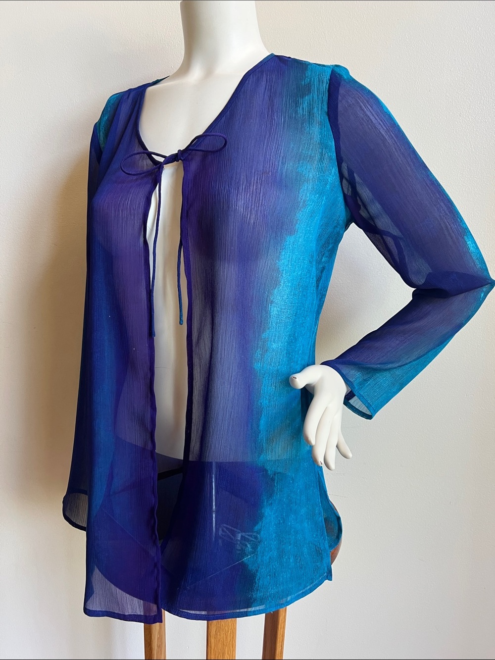 Jones New York Signature Purple and Teal Sheer Blouse